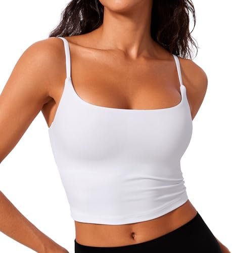 CRZ YOGA Butterlift Womens Scoop Neck Longline Sports Bra – U Back Adjustable Straps Workout Crop Tank Top with Built in Pads