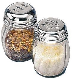 6-Ounces Glass Spices Shaker With Perforated Stainless Steel Top And Parmesan Cheese Shaker With Slotted Stainless Steel Top/Set of 2/Bulk Swirl Retro Style Dispensers With Lids/Salt & Pepper Shakers
