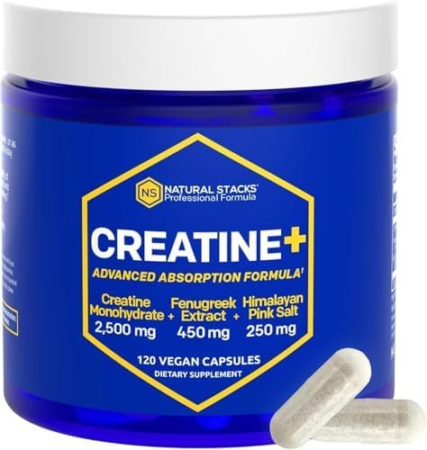 Creatine Monohydrate – 2500mg Creatine Pills – 450mg Fenugreek Extract & 250mg Himalayan Pink Salt – Supports Brain Health, Endurance & Muscle Building – Advanced Absorption Formula – 120 Capsules