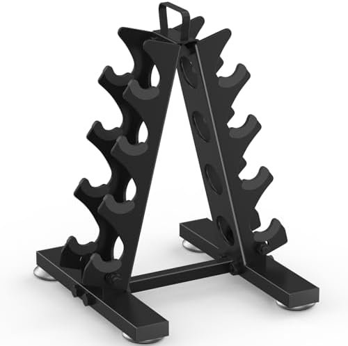 TomCare 4 Tier Dumbbell Rack Stand Only, Weight Rack for Dumbell Set (5-15 LB) Home Gym Storage Stand for Weights Metal A-Frame Strength Training Dumbbell Holder with Handle (Dumbells not Included)