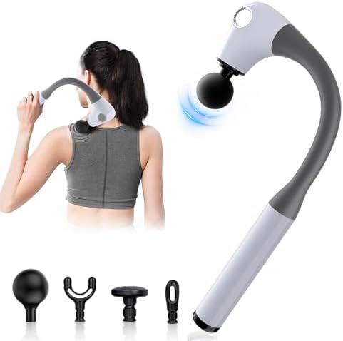 Massage Gun with Extension Handle,Massage Gun Deep Tissue 10mm,Back Massager for Pain Relief Deep Tissue for Shoulder Neck Waist Legs,Percussion Muscle Massager with 4 Massage Heads 5 Speed Level