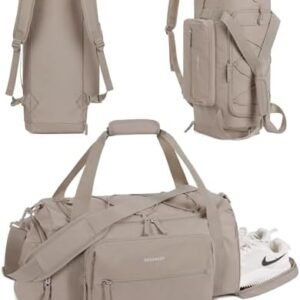 BAGSMART 4-IN-1 Gym Bag for Women,TSA Lightweight Duffle Bag for Travel with Shoe Compartment & Wet Pocket, 30L Carry On Weekender Bags for Women,Water Resistant Travel Duffel Backpack,Camel