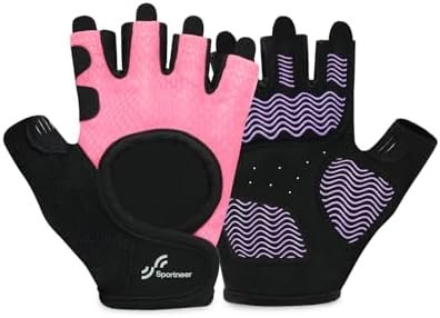 Sportneer Workout Gloves for Men & Women, Full Palm Protection Breathable Exercise Gloves w/Curved Open Back, Lightweight Fitness Gloves for Pull Up, Dumbbells, Cycling, Rowing