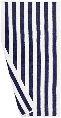 Amazon Basics 100% Cotton Terry Absorbent Cabana Stripe Pool & Beach Towels, Soft, Large, and Thick, 2-Pack, Navy Blue, 30 in x 60 in - Image 6