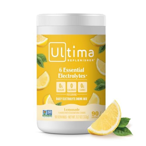 Ultima Replenisher Daily Electrolyte Powder Drink Mix – Lemonade, 90 Servings – Hydration Powder with 6 Key Electrolytes and Trace Minerals – Keto Friendly, Vegan, Non-GMO and Sugar-Free