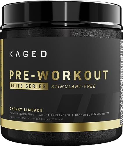 Kaged Pre Workout Powder Pre-Workout Elite Stim-Free for Men & Women, Power, Stamina, Focus, Pumps, L-Citrulline, Beta Alanine, Creatine, Caffeine-Free, Cherry Limeade, 20 Servings