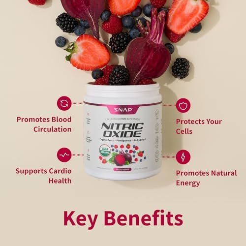 Snap Supplements Organic Beet Root Powder, Nitric Oxide Superfood Supplement with Beets, B Vitamins, Pomegranate & Red Spinach for Energy, Heart Health & Circulation Support, 30 Servings, Mixed Berry - Image 4