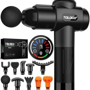 TOLOCO Massage Gun, Deep Tissue Back Massage for Athletes for Pain Relief, Percussion Massager with 10 Massages Heads & Silent Brushless Motor, Black