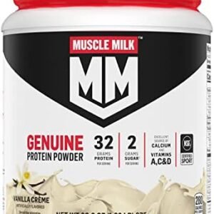 Muscle Milk Genuine Protein Powder, Vanilla Crème, 1.93 Pounds, 12 Servings, 32g Protein, 2g Sugar, Calcium, Vitamins A, C & D, NSF Certified for Sport, Energizing Snack, Packaging May Vary