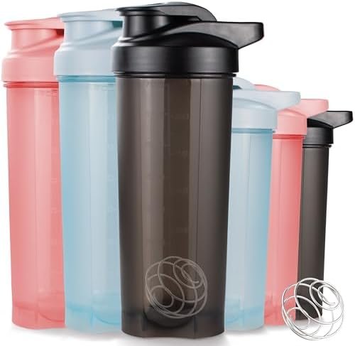 6 Pack Protein Shaker Bottles for Protein Mixes, Shaker Cups for Protein Shakes, 3 pcs 24 oz and 3 pcs 20 oz (Multicolor)