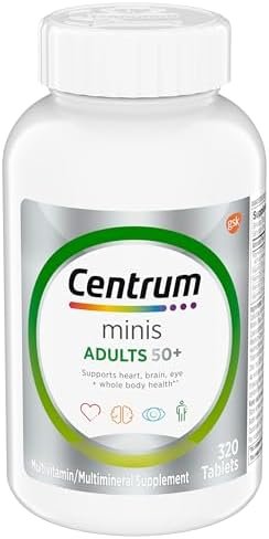 Centrum Minis Silver Multivitamin Tablet for Adults 50 Plus, Multimineral Supplement, Vitamin D3, B-Vitamins, Gluten Free, Non-GMO Ingredients, Supports Memory and Cognition in Older Adults – 320 Ct