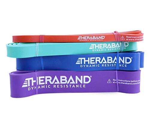 THERABAND High Resistance Bands, Set of 4 Elastic Super Bands for Improving Flexibility, Injury Rehab, & Full Body Workouts, Heavy Duty Stretch Bands for Exercise, Light, Medium, Heavy, X-Heavy Bands