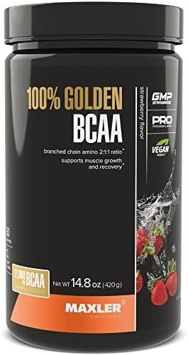Maxler 100% Golden BCAA Powder – Intra & Post Workout Recovery Drink for Accelerated Muscle Recovery & Lean Muscle Growth – 6 g Vegan BCAAs Amino Acids – 60 Servings – Strawberry