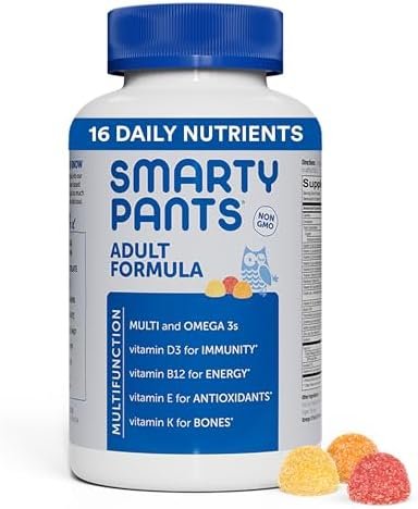 SmartyPants Multivitamin for Men & Women: Multivitamin Gummies with Vitamin D3, C, Vitamin B12, B6, A, K & Zinc, Omega 3 Fish Oil (EPA/DHA), Biotin, Gluten Free, 180 Count (30 Day Supply)