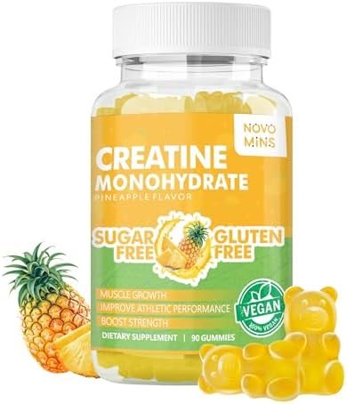 Creatine Monohydrate Gummies for Men & Women, Chewables Creatine Monohydrate for Muscle Strength, Muscle Builder, Energy Boost, Pre-Workout Supplement(90 Count)-Pineapple Flavor.