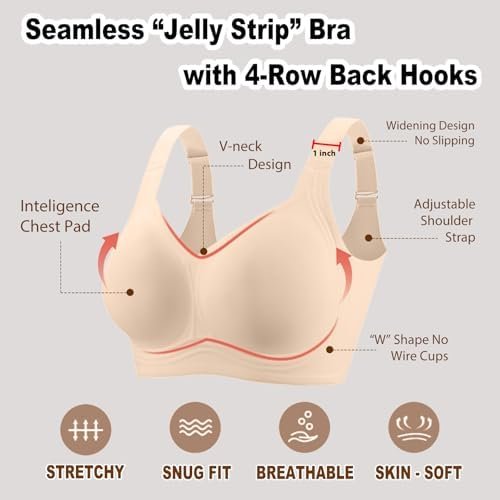 PoseFree Womens Seamless Wireless Supportive Bra Push Up Comfort Soft No Underwire Full Coverage T-Shirt Bra - Image 3