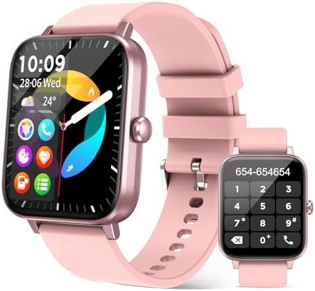 Smart Watch for Women (Answer/Make Call): 1.85″ Waterproof Fitness Trackers with 24-Hours Blood Pressure Heart Rate SpO2 Sleep Monitor Watches for Women, iPhone Android Compatible( (Light Pink)