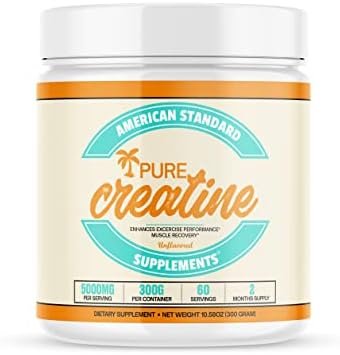 American Standard Supplements Pure Creatine Monohydrate Micronized Powder – Micronized Creatine Monohydrate Powder – Unflavored – 5000mg per Serving – 60 Servings (300g)