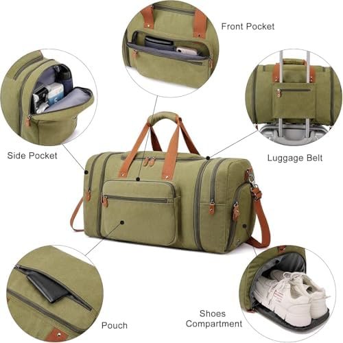 Sport Gym Duffel Bag for Men 40L Travel Duffel Bags with Shoulder Strap Large Capacity Durable Weekender Bag with Shoes Compartment, Green - Image 5