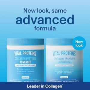 Vital Proteins Collagen Peptides Powder Advanced with Hyaluronic Acid & Vitamin C – 20 oz Collagen, Unflavored, 28 Servings