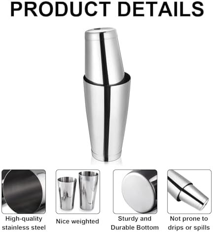 6 Pcs Cocktail Shakers Professional Bar Shaker Boston Shaker Set Martini Shakers Drink Mixer Shake for Drink Mixing 18 oz, 28 oz (Silver) - Image 3