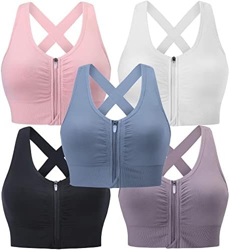 Evercute Zip Front Post-Surgery Bra Women’s Wireless Sports Bras Padded Strappy Medium Support Yoga Exercise Athletic Bras