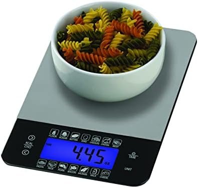 SmartHeart Digital Kitchen Food Scale with Calorie & Carb Calculator Stainless Steel | Precision Measurements | Unit conversions: oz, lbs, g, ml | 14 pre-Set Foods