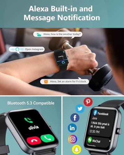 Smartwatch for Men Women, Alexa Built-in, 1.8" Fitness Tracker, IP68 Waterproof Smartwatch for Android & iPhone with Bluetooth Call (Answer/Make), Heart Rate/SpO2/Sleep Monitor/Pedometer, Black - Image 3