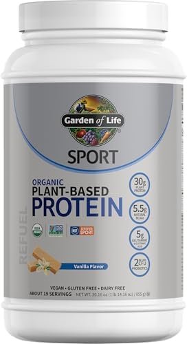Organic Vegan Protein Powder, Vanilla Protein Powder with Probiotics, BCAAs, 30g Plant Protein, NSF Certified, Gluten Free & Sport, Non GMO, Garden of Life Sport Protein Powder – 19 Servings