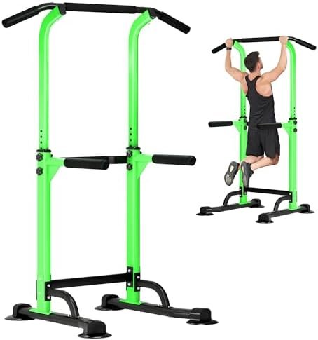 DlandHome Power Tower Pull Up Dip Station Multi-Function Fitness Equipment for Strength Training Adjustable Height Dip Stand for Home Gym