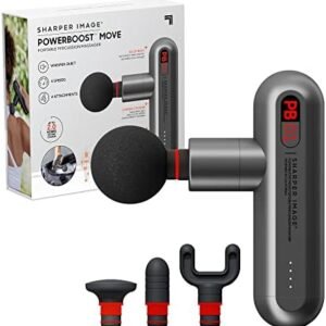 Sharper Image Powerboost Move - Portable Percussion Massage Gun with 4 Attachments, 4 Speeds| Lightweight Full Body Back & Shoulder Massager| Deep Tissue Muscle Recovery, Pain Relief & Soreness