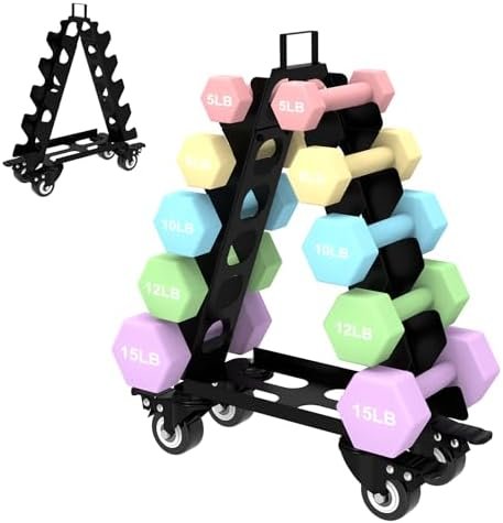 Dumbbell Rack 5 Tier with Wheels(Dumbbells not included),A-Frame Metal Dumbbell Holder with Handle,Multilevel Weight Storage for Dumbbells,Tree Shape Compact Weight Rack/Holder,Perfect for Home Gym