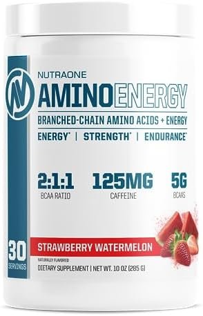 NutraOne Amino Energy BCAA Powder Pre-Workout Supplement with Caffeine Branched Chain Amino Acids to Help Fuel and Recover* (Strawberry Watermelon – 30 Servings)