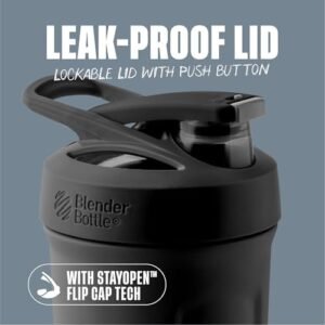 BlenderBottle Strada Shaker Cup Insulated Stainless Steel Water Bottle with Wire Whisk, 24-Ounce, Black