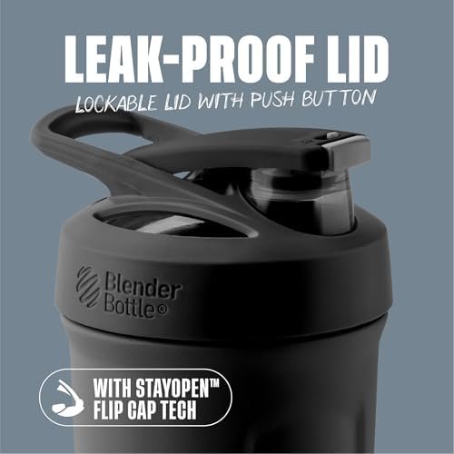 BlenderBottle Strada Shaker Cup Insulated Stainless Steel Water Bottle with Wire Whisk, 24-Ounce, Black - Image 2