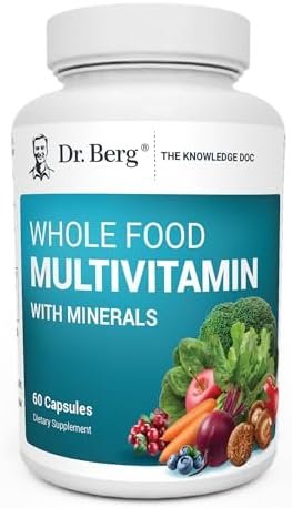 Dr. Berg Whole Food Multivitamin with Minerals – Daily Multivitamin for Men and Women – Includes Premium Whole Food Fruits and Vegetable Blend with Folate, Alpha-lipoic Acid and More – 60 Capsules