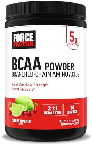 Force Factor BCAA Amino Acids Supplement 2:1:1, Delicious and Refreshing BCAA Powder to Support Muscle Recovery and Performance, No Artificial Colors or Flavors, Cherry Limeade, 30 Servings