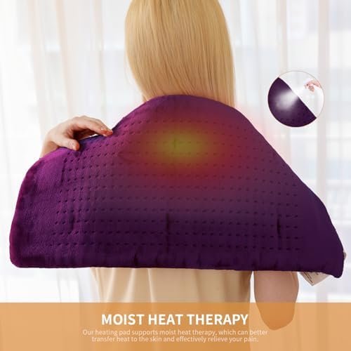 Heating Pad for Back,4lb Weighted Heating Pads for Pain Relief &Cramps,Gifts for Women, Men,12 * 24 King Size with 4 Heating Setting,2H Auto Off,Dry Moist Heat,Machine Washable,Purple - Image 5