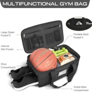 ETRONIK Gym Bags for Men Women, Tactical Duffle Bag Backpack with Shoe Compartment, 3 in 1 Carry on Travel Backpack with Wet Pocket, Weekender Overnight Range Bag for Workout Football Gym, Black