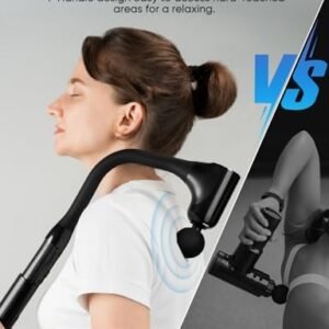 Massage Gun Deep Tissue – Back Massager for Pain Relief Deep Tissue with Extended Handle, 12MM Percussion Less-Shock Neck/Foot/Leg/Shoulder Massager, Infinitely Adjustable Speed & 4 Replaceable Heads