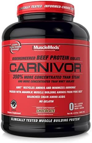 MuscleMeds CARNIVOR Beef Protein Isolate Powder, Muscle Building, Recovery, Lactose Free, Sugar Free, Fat, Free, 23g Protein, Halal Certified, Chocolate, 56 Servings