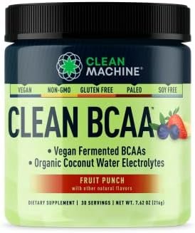 Clean BCAA – 2:1:1 Food Sourced BCAAs Powder & Coconut Water Electrolytes Recovery & Amino Energy Supplement – Award Winning Vegan Amino Acid Supplement – 30 Servings (30, Fruit Punch)