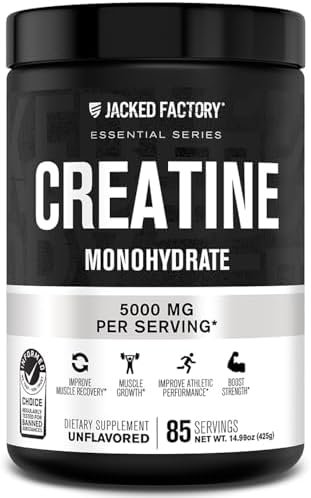 Jacked Factory Creatine Monohydrate Powder 425g – Creatine Supplement for Muscle Growth, Increased Strength, Enhanced Energy Output and Improved Athletic Performance 85 Servings, Unflavored