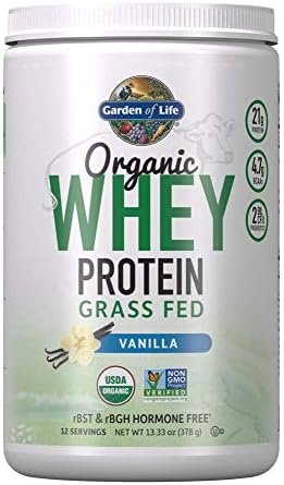 Garden of Life Grass Fed Whey Protein Powder Vanilla – 21g Protein for Women & Men + Probiotics – 12 Servings – Gluten Free, Non GMO, Kosher, Humane, RBST & rBGH Hormone Free