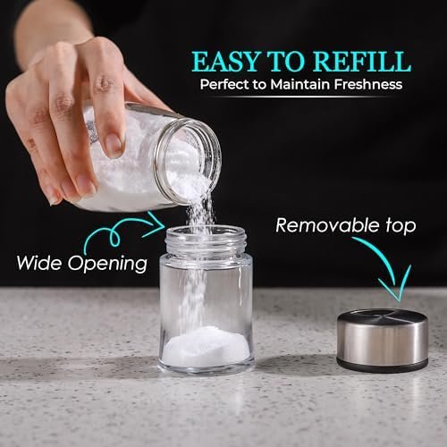 Salt Shaker or Pepper Shaker with Adjustable Pour Holes - Stainless Steel Spice Dispenser - Perfect for Pink Himalayan, Table Salt, Black and White Pepper. (2.4 oz) - Image 2