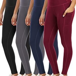 4 Pack Leggings with Pockets for Women,High Waist Tummy Control Workout Yoga Pants