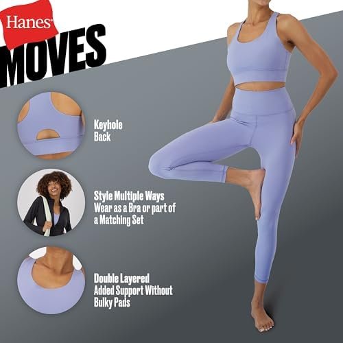 Hanes Sports Bra, Racerback Women, Stretch Pullover Crop Top with Cutout - Image 4