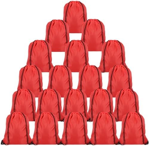 20pcs Drawstring Backpack Sport Gym Bag, 13.39″x16.93″ Sport Cinch Bags Drawstring with Reinforced Bottom, Waterproof Gym Drawstring Bag Sackpack for Sport Baseball Beach Traveling Party, Red