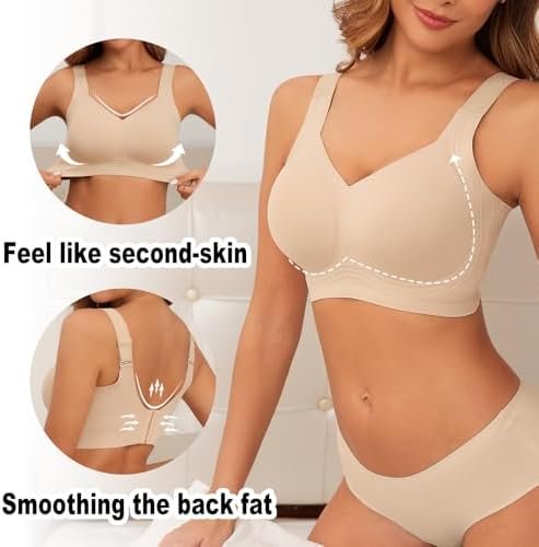PoseFree Womens Seamless Wireless Supportive Bra Push Up Comfort Soft No Underwire Full Coverage T-Shirt Bra - Image 2