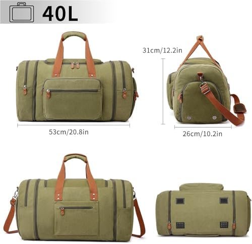 Sport Gym Duffel Bag for Men 40L Travel Duffel Bags with Shoulder Strap Large Capacity Durable Weekender Bag with Shoes Compartment, Green - Image 3
